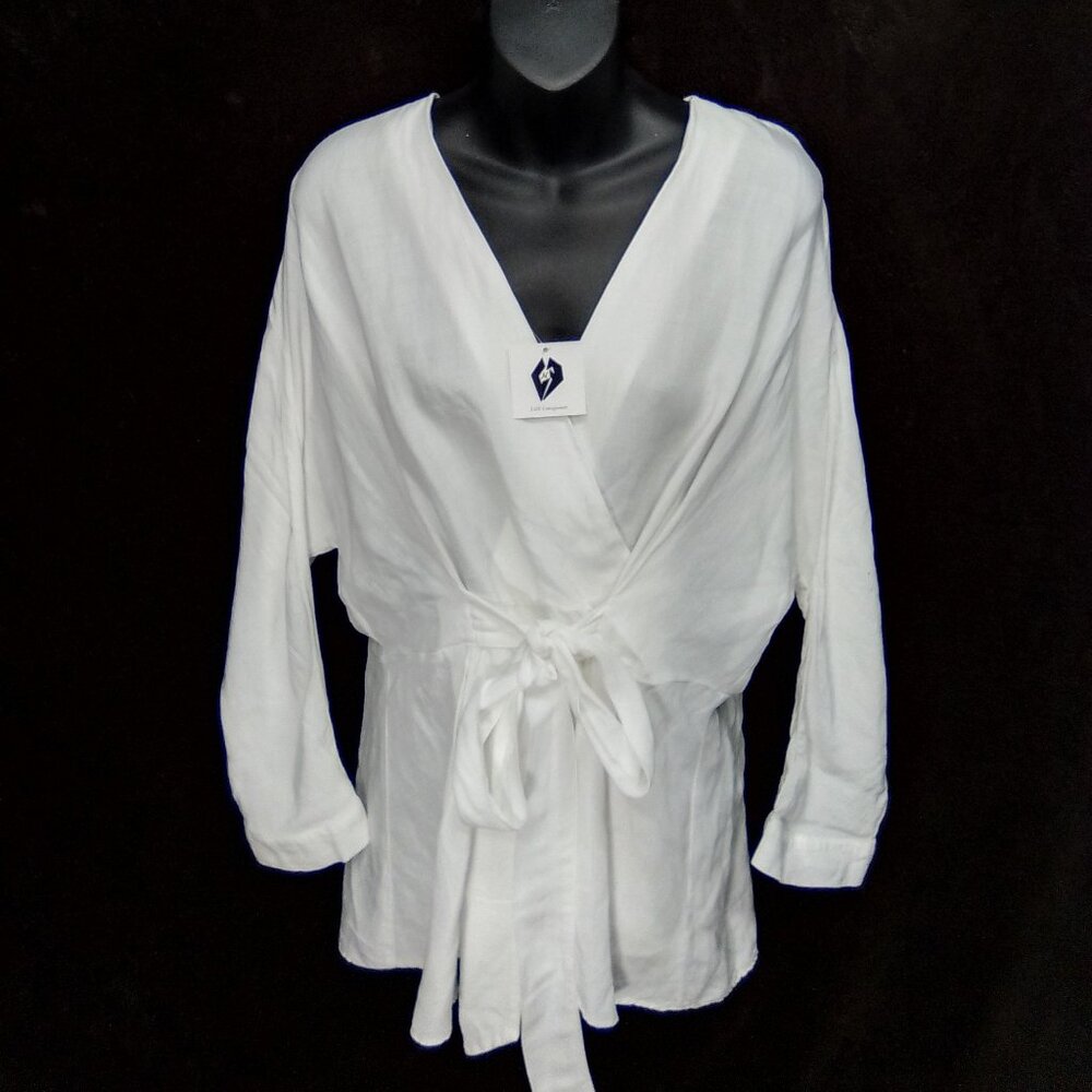 Zara Collar V-Neck Cross Body Long Sleeve Women's Top White Size Large